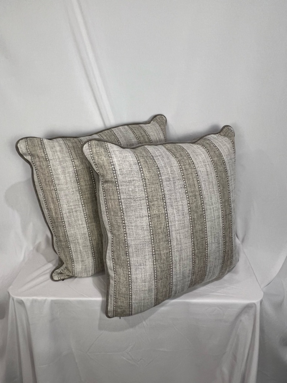 Striped Neutral Accent Throw Pillow Pair - Taupe & Cream